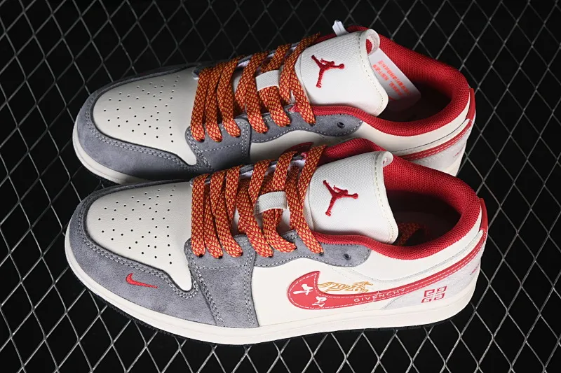 All categories Air Jordan Jordan series basketball shoes Air Jordan 1 Low high-end customized low-top sneakers Air Jordan 1 Low AJ1 Joe 1 white gray red high-end customized low-top retro basketball shoes JP2026-130